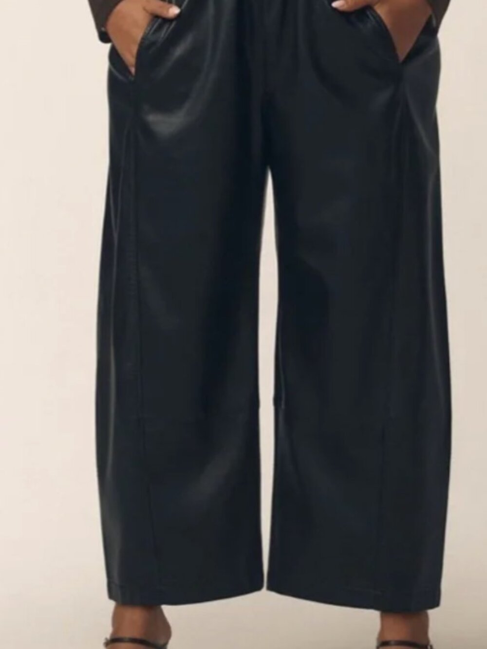 Pilcro Black Faux Leather Pull-On Wide Leg Pants